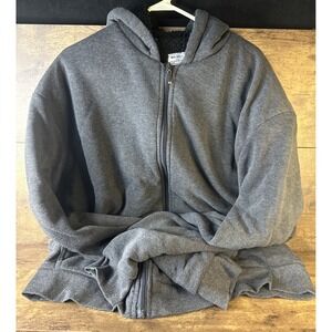 BIG BALL SPORTS Sherpa Lined Zip Up Hoodie Gray Black Mens XXL Athletic Fleece